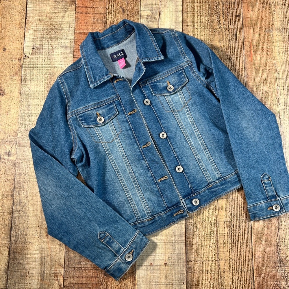 The Children's Place Blue Cotton Blend Denim Trucker Jean Jacket Kids 10/12 L